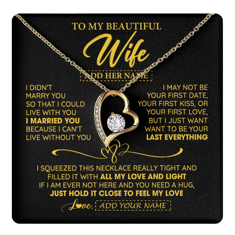 Personalized To My Beautiful Wife Necklace From Husband I Can't Live Without You Romantic Valentines Gifts For Wife Birthday Christmas Gift Box Message Card