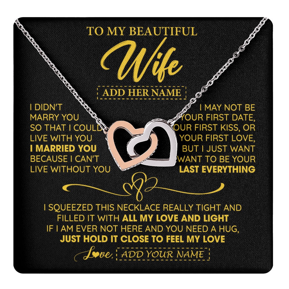 Personalized To My Beautiful Wife Necklace From Husband I Can't Live Without You Romantic Valentines Gifts For Wife Birthday Christmas Gift Box Message Card