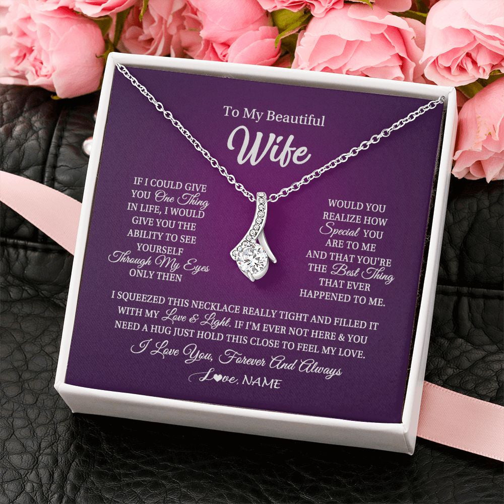 Personalized To My Beautiful Wife Necklace From Husband I Love You Wife Birthday Anniversary Valentines Christmas Jewelry Customized Gift Box Message Card