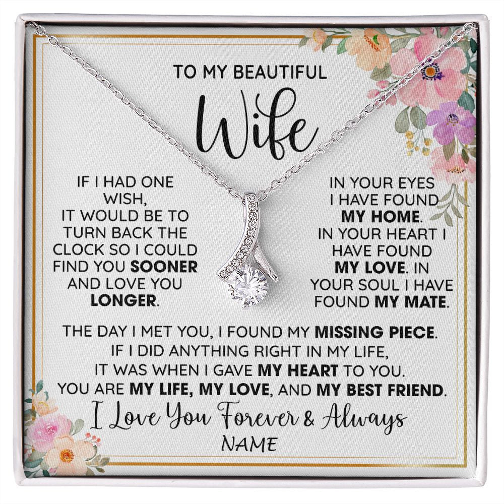 Personalized To My Beautiful Wife Necklace From Husband My Life My Love Wife Birthday Anniversary Valentines Christmas Customized Gift Box Message Card