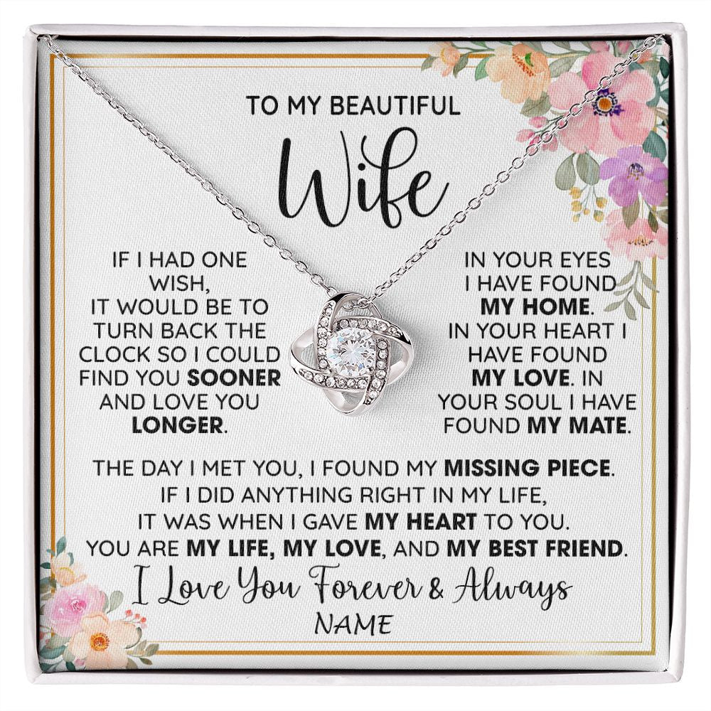 Personalized To My Beautiful Wife Necklace From Husband My Life My Love Wife Birthday Anniversary Valentines Christmas Customized Gift Box Message Card