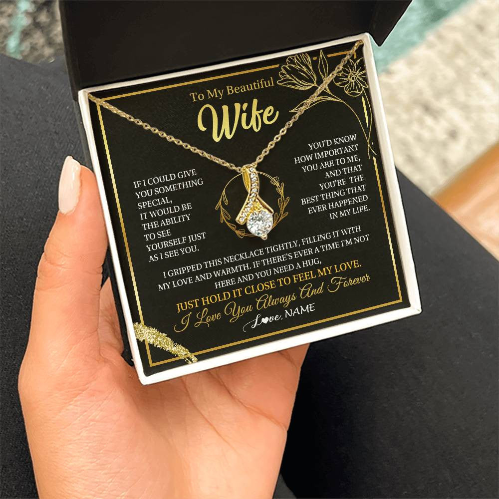 Personalized To My Beautiful Wife Necklace From Husband My Love Wife Birthday Romantic Unique Anniversary Wedding Christmas Customized Gift Box Message Card