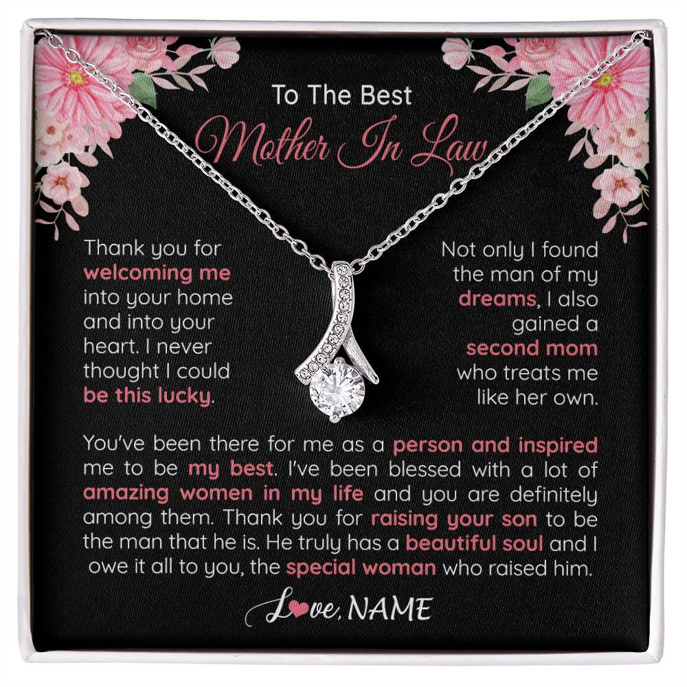 Personalized To My Best Mother In Law Necklace From Daugter In Law Thank You Husband Mom Mother Birthday Wedding Day Christmas Customized Gift Box Message Card