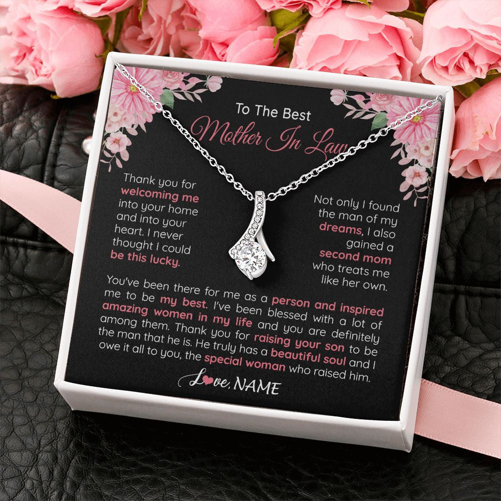 Personalized To My Best Mother In Law Necklace From Daugter In Law Thank You Husband Mom Mother Birthday Wedding Day Christmas Customized Gift Box Message Card