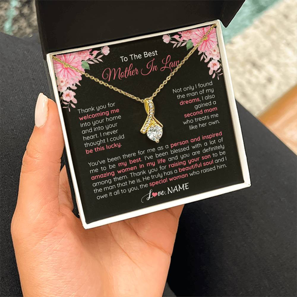 Personalized To My Best Mother In Law Necklace From Daugter In Law Thank You Husband Mom Mother Birthday Wedding Day Christmas Customized Gift Box Message Card