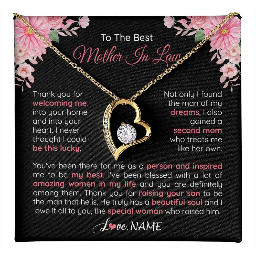 Personalized To My Best Mother In Law Necklace From Daugter In Law Thank You Husband Mom Mother Birthday Wedding Day Christmas Customized Gift Box Message Card