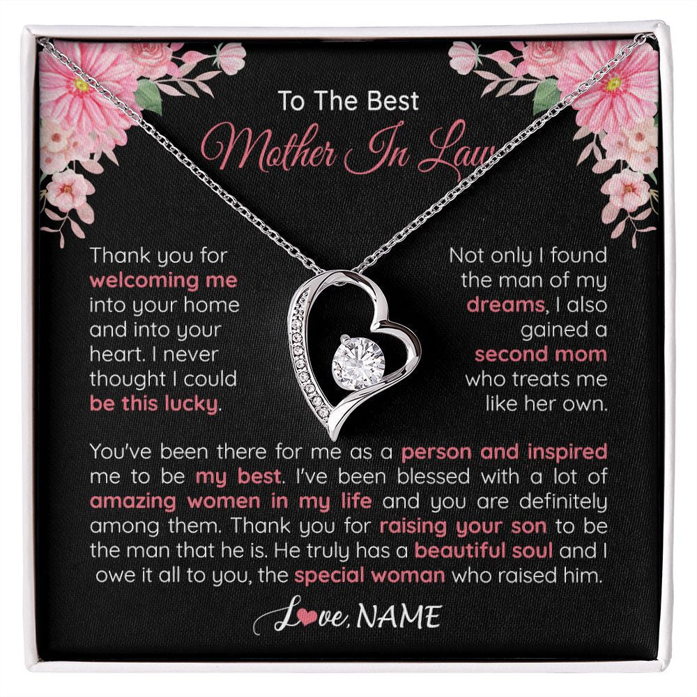 Personalized To My Best Mother In Law Necklace From Daugter In Law Thank You Husband Mom Mother Birthday Wedding Day Christmas Customized Gift Box Message Card