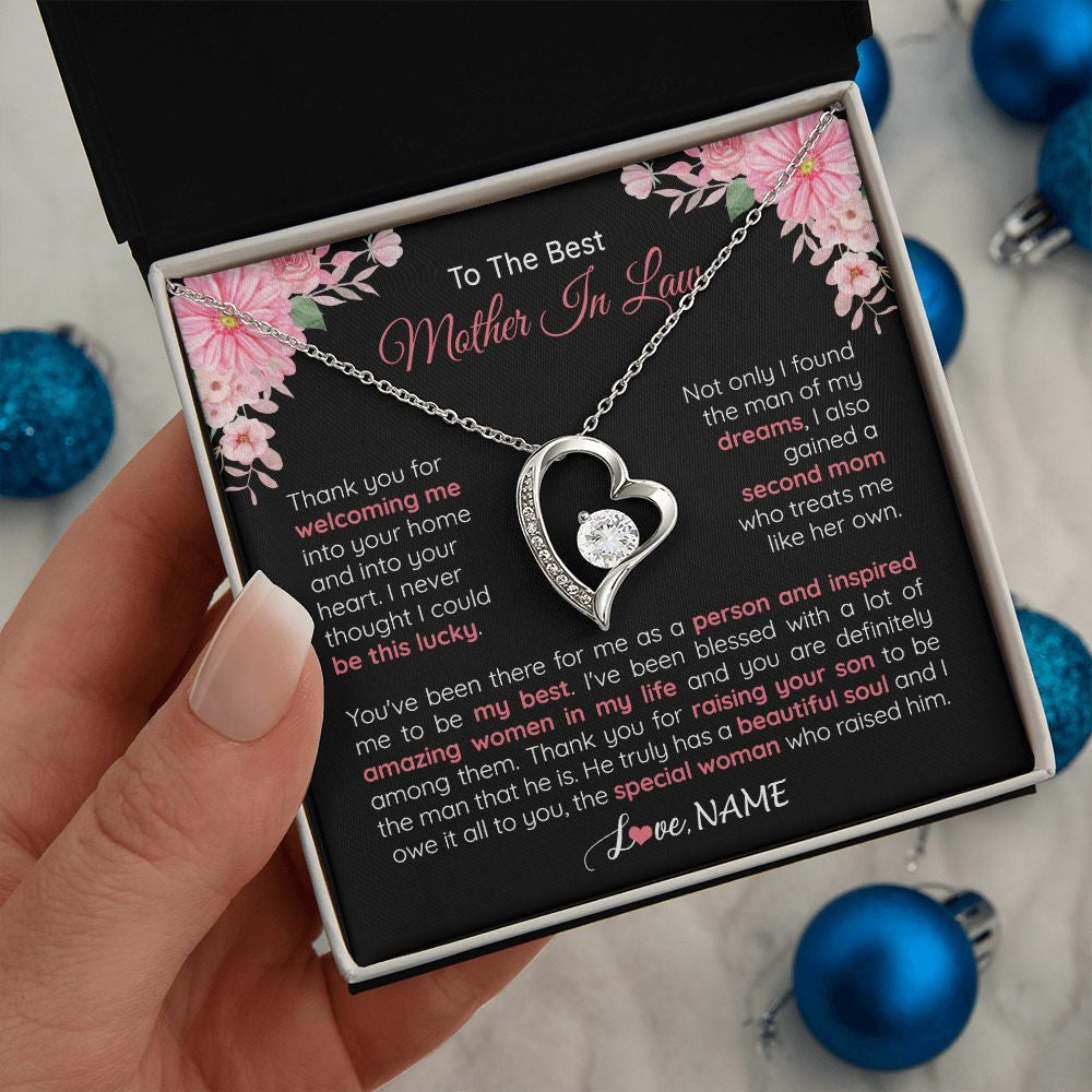 Personalized To My Best Mother In Law Necklace From Daugter In Law Thank You Husband Mom Mother Birthday Wedding Day Christmas Customized Gift Box Message Card