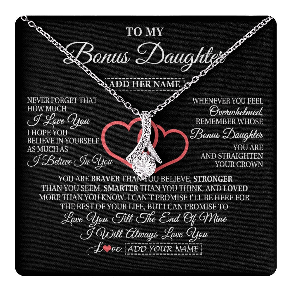 Personalized To My Bonus Daughter Birthday Gifts From Stepmother Stepdad Always Love You Stepdaughter Gifts Necklace Christmas Custom Gift Box Message Card