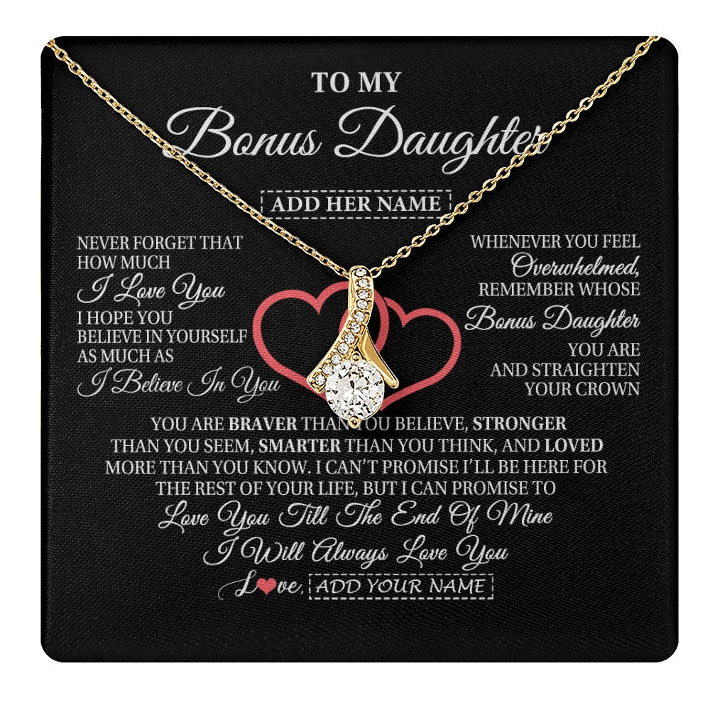 Personalized To My Bonus Daughter Birthday Gifts From Stepmother Stepdad Always Love You Stepdaughter Gifts Necklace Christmas Custom Gift Box Message Card