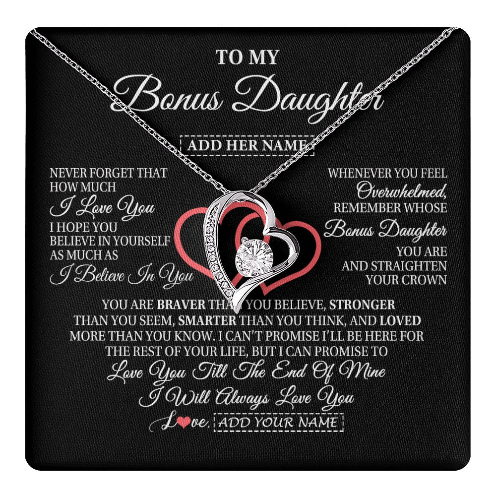 Personalized To My Bonus Daughter Birthday Gifts From Stepmother Stepdad Always Love You Stepdaughter Gifts Necklace Christmas Custom Gift Box Message Card
