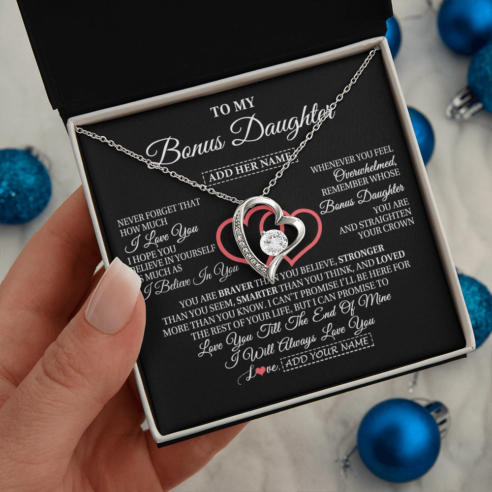 Personalized To My Bonus Daughter Birthday Gifts From Stepmother Stepdad Always Love You Stepdaughter Gifts Necklace Christmas Custom Gift Box Message Card