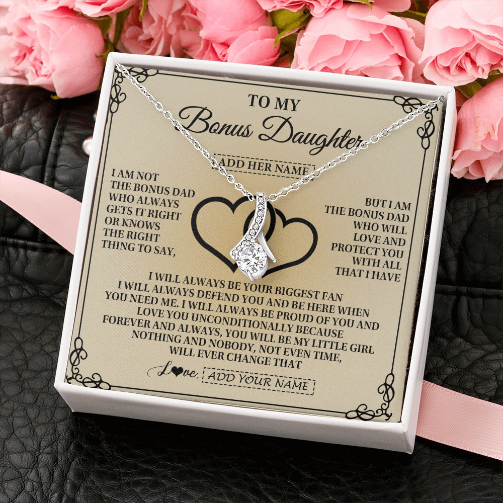 Personalized To My Bonus Daughter Gifts From Stepdad Bonus Daughter Birthday Gifts Jewelry Women Stepdaughter Pendant Necklace Christmas Gift Box Message Card