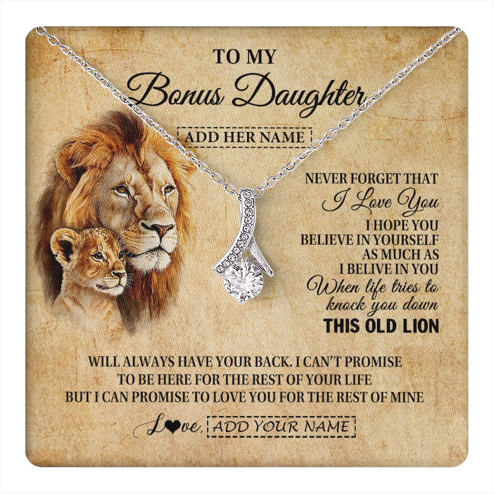 Personalized To My Bonus Daughter Gifts From Stepdad Lion Necklace I Love You Stepdaughter Birthday Gifts Graduation Christmas Custom Gift Box Message Card