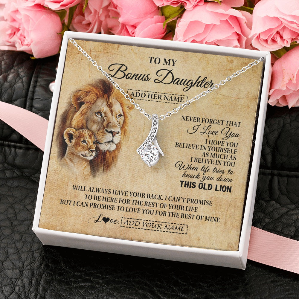 Personalized To My Bonus Daughter Gifts From Stepdad Lion Necklace I Love You Stepdaughter Birthday Gifts Graduation Christmas Custom Gift Box Message Card