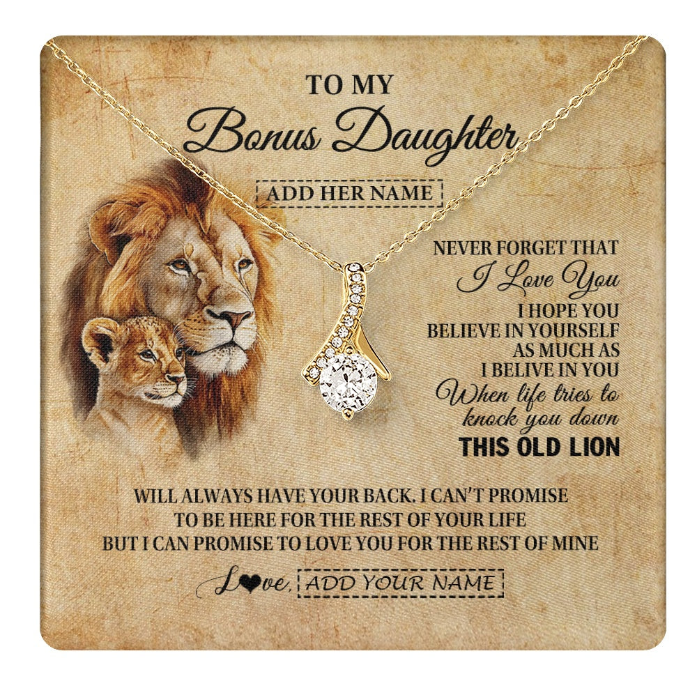 Personalized To My Bonus Daughter Gifts From Stepdad Lion Necklace I Love You Stepdaughter Birthday Gifts Graduation Christmas Custom Gift Box Message Card