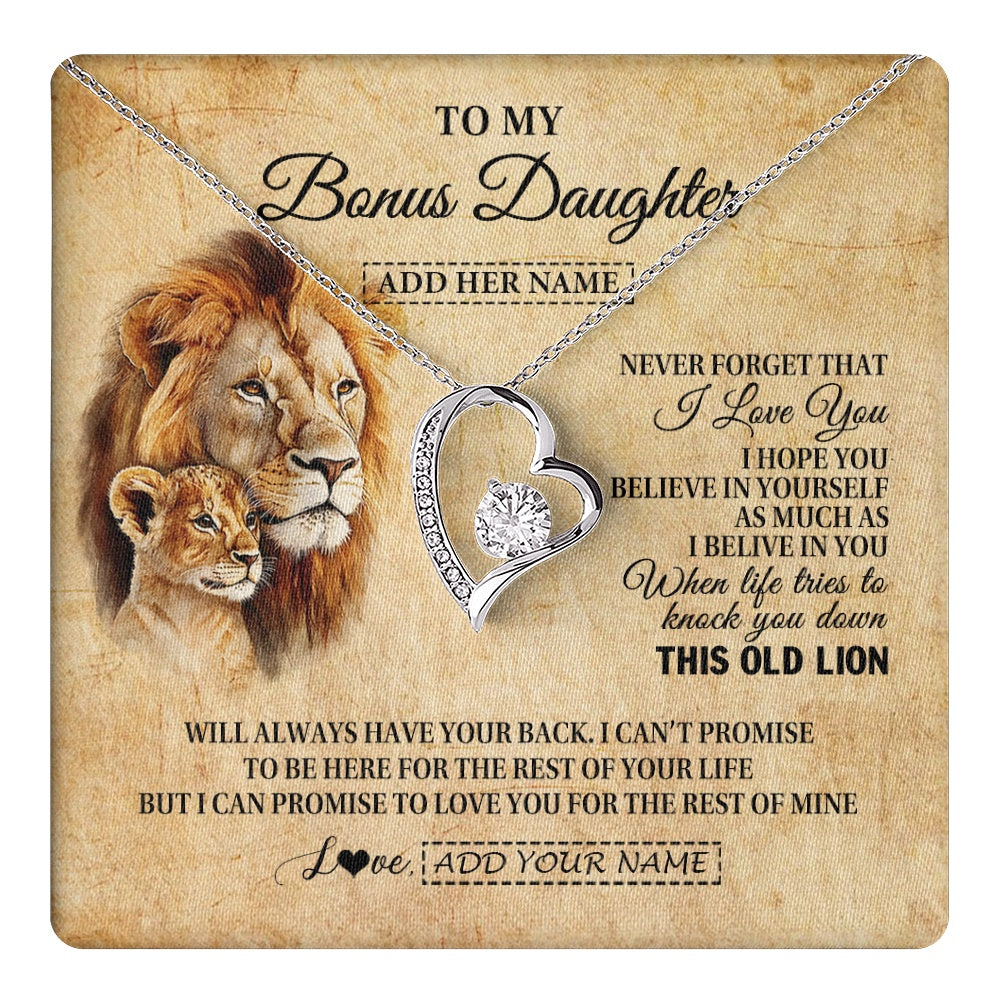 Personalized To My Bonus Daughter Gifts From Stepdad Lion Necklace I Love You Stepdaughter Birthday Gifts Graduation Christmas Custom Gift Box Message Card