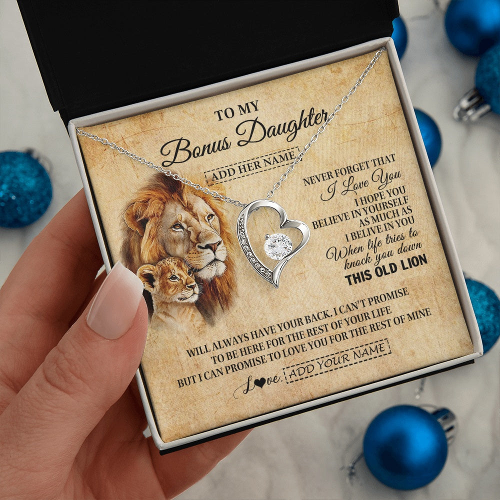 Personalized To My Bonus Daughter Gifts From Stepdad Lion Necklace I Love You Stepdaughter Birthday Gifts Graduation Christmas Custom Gift Box Message Card