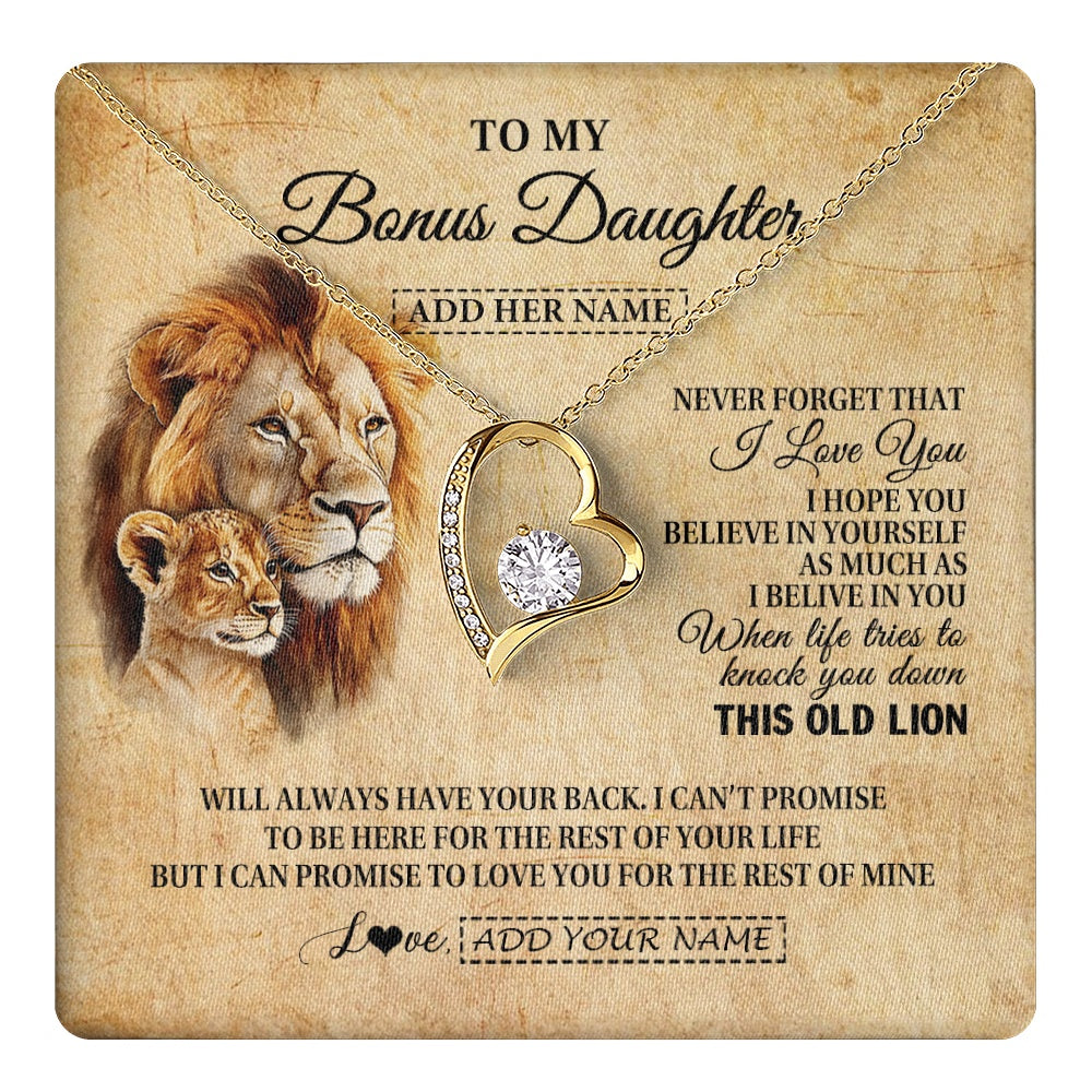 Personalized To My Bonus Daughter Gifts From Stepdad Lion Necklace I Love You Stepdaughter Birthday Gifts Graduation Christmas Custom Gift Box Message Card