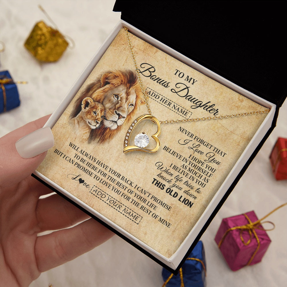 Personalized To My Bonus Daughter Gifts From Stepdad Lion Necklace I Love You Stepdaughter Birthday Gifts Graduation Christmas Custom Gift Box Message Card