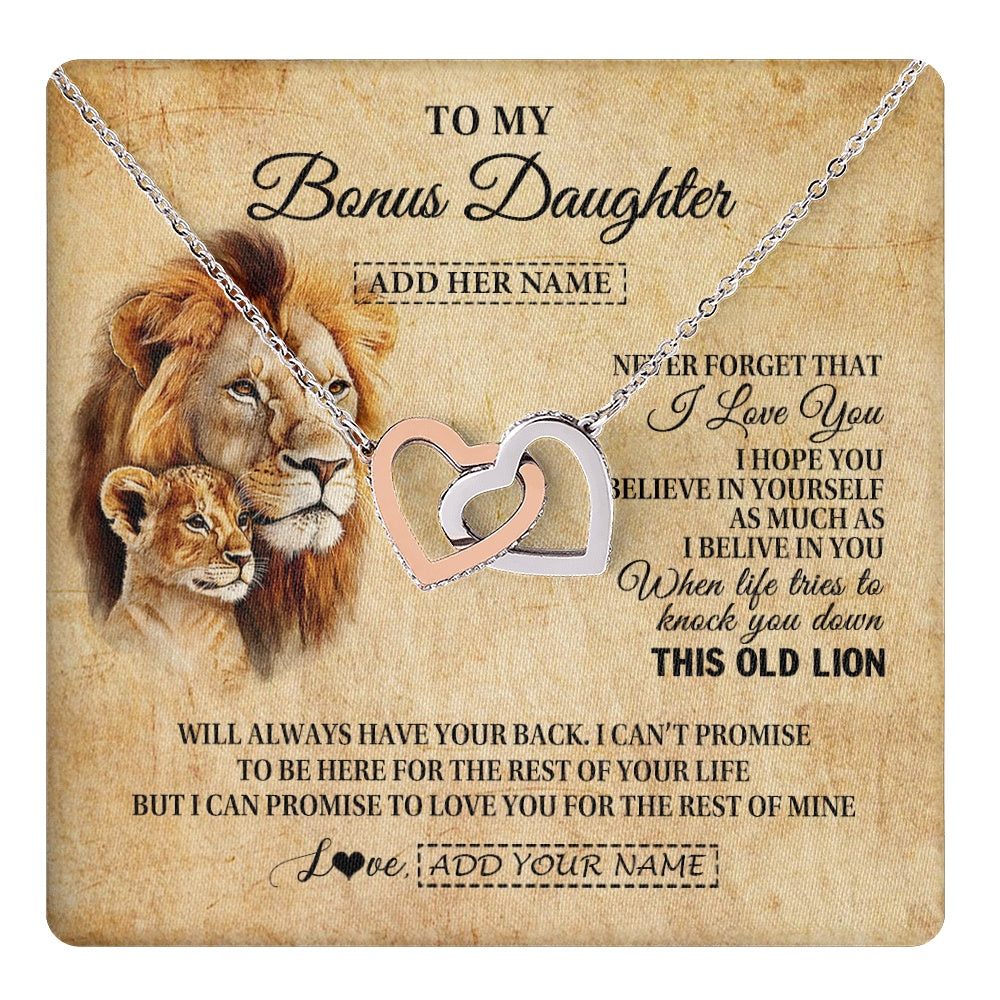 Personalized To My Bonus Daughter Gifts From Stepdad Lion Necklace I Love You Stepdaughter Birthday Gifts Graduation Christmas Custom Gift Box Message Card