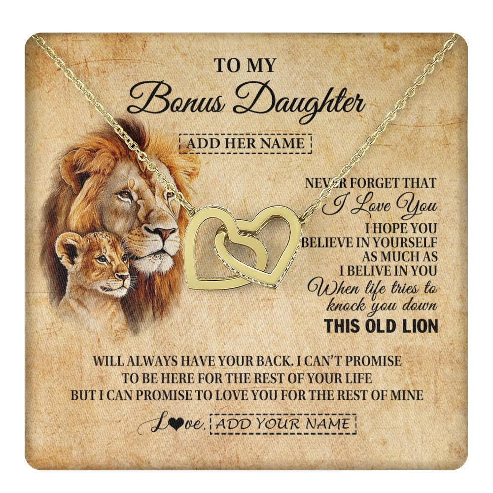 Personalized To My Bonus Daughter Gifts From Stepdad Lion Necklace I Love You Stepdaughter Birthday Gifts Graduation Christmas Custom Gift Box Message Card