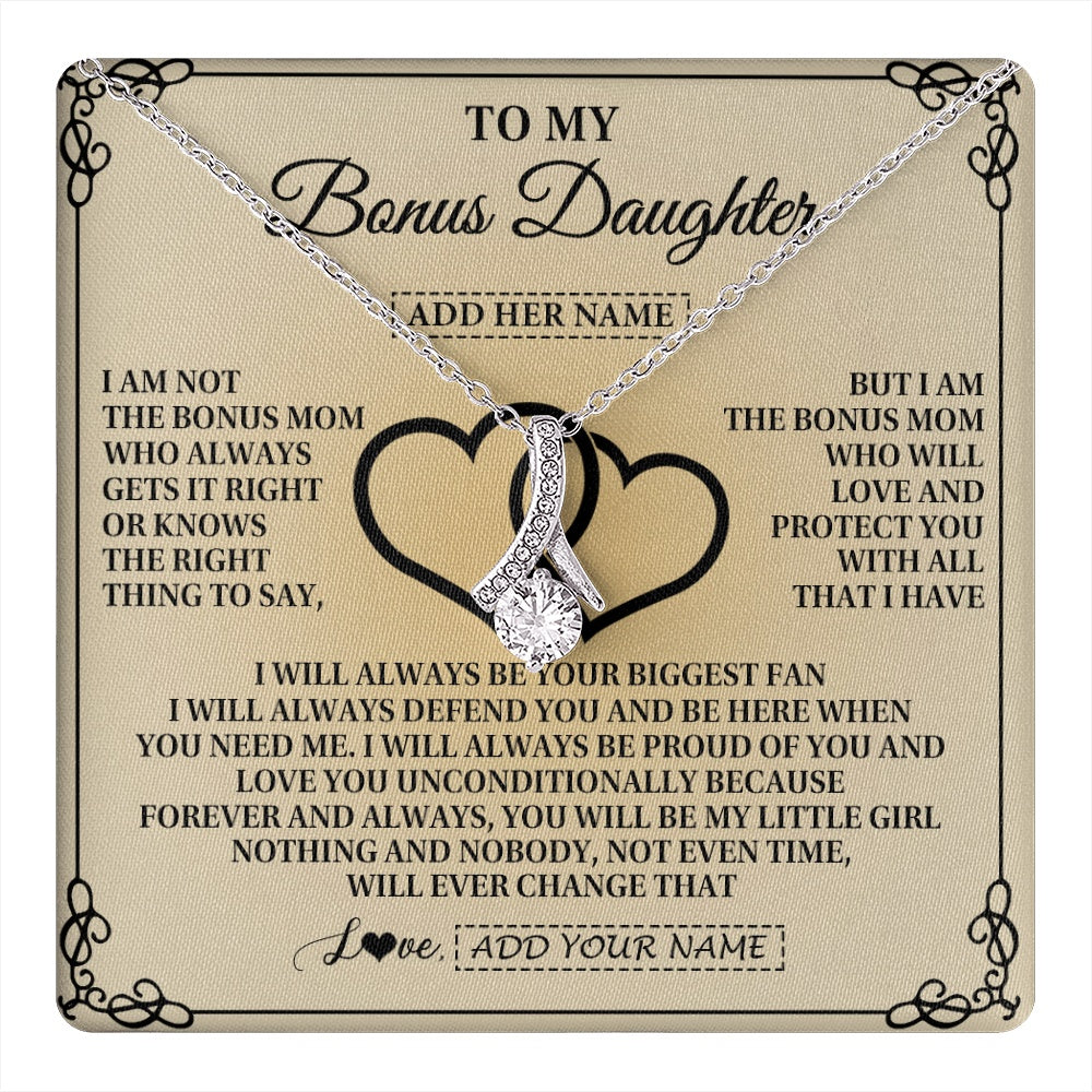 Personalized To My Bonus Daughter Gifts From Stepmom Bonus Daughter Birthday Gifts Jewelry Women Stepdaughter Pendant Necklace Christmas Gift Box Message Card