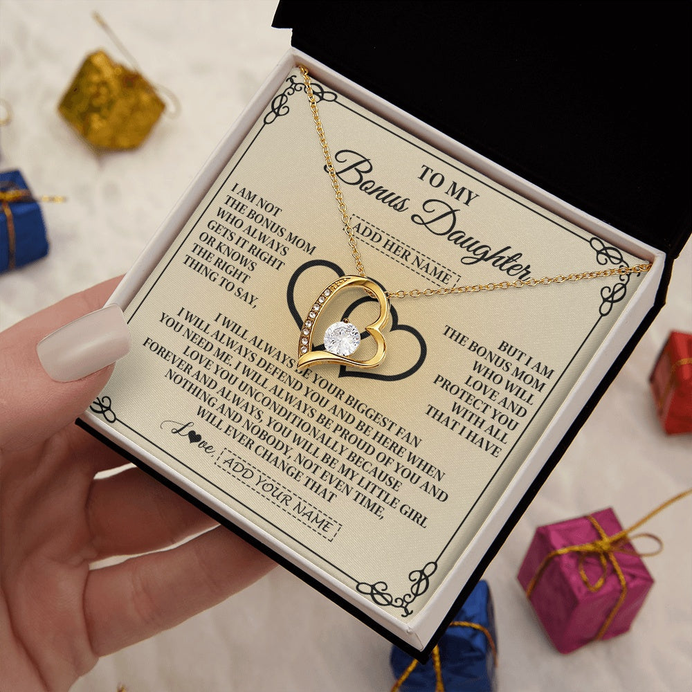 Personalized To My Bonus Daughter Gifts From Stepmom Bonus Daughter Birthday Gifts Jewelry Women Stepdaughter Pendant Necklace Christmas Gift Box Message Card