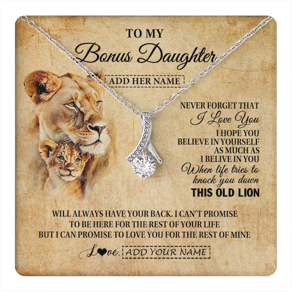 Personalized To My Bonus Daughter Gifts From Stepmom Lion Necklace I Love You Stepdaughter Birthday Gifts Graduation Christmas Custom Gift Box Message Card