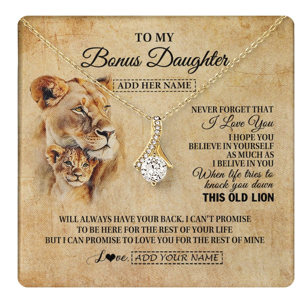 Personalized To My Bonus Daughter Gifts From Stepmom Lion Necklace I Love You Stepdaughter Birthday Gifts Graduation Christmas Custom Gift Box Message Card