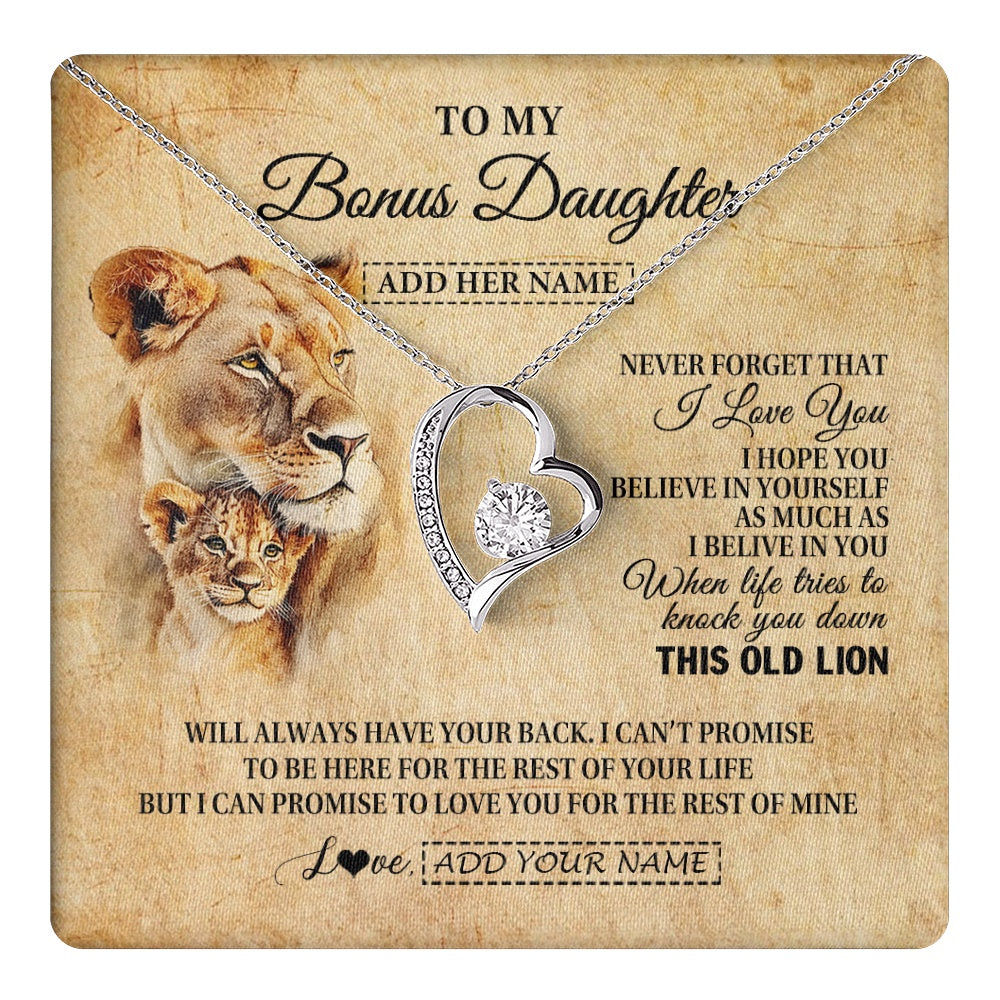 Personalized To My Bonus Daughter Gifts From Stepmom Lion Necklace I Love You Stepdaughter Birthday Gifts Graduation Christmas Custom Gift Box Message Card