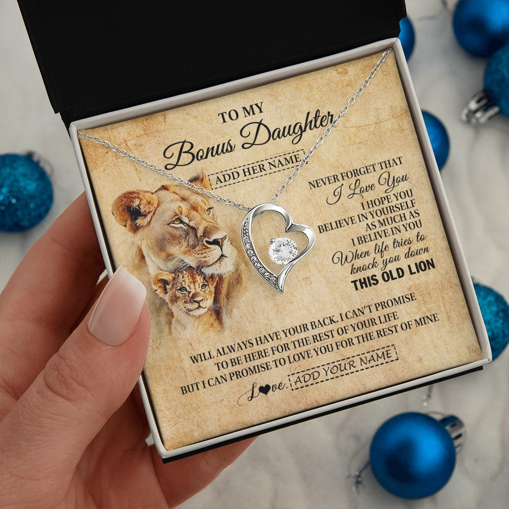Personalized To My Bonus Daughter Gifts From Stepmom Lion Necklace I Love You Stepdaughter Birthday Gifts Graduation Christmas Custom Gift Box Message Card