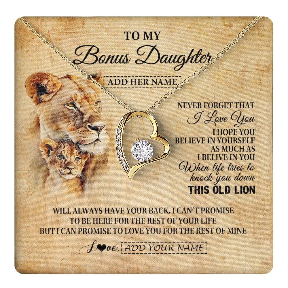 Personalized To My Bonus Daughter Gifts From Stepmom Lion Necklace I Love You Stepdaughter Birthday Gifts Graduation Christmas Custom Gift Box Message Card