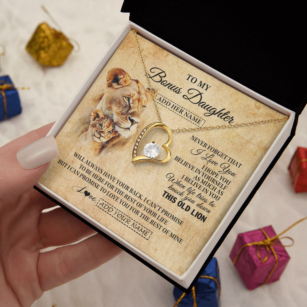 Personalized To My Bonus Daughter Gifts From Stepmom Lion Necklace I Love You Stepdaughter Birthday Gifts Graduation Christmas Custom Gift Box Message Card