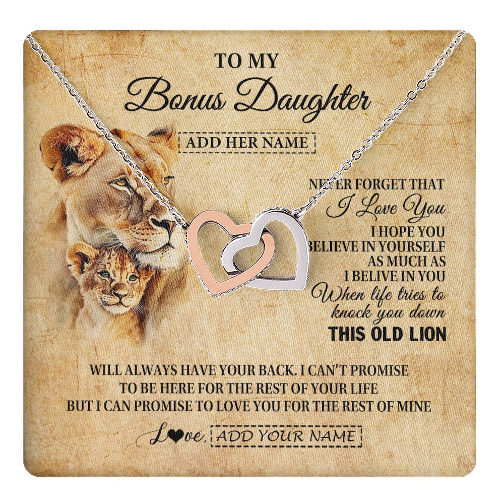 Personalized To My Bonus Daughter Gifts From Stepmom Lion Necklace I Love You Stepdaughter Birthday Gifts Graduation Christmas Custom Gift Box Message Card