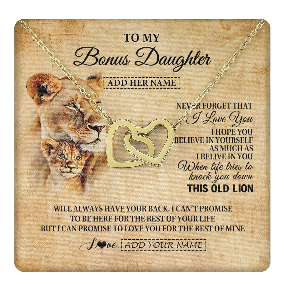 Personalized To My Bonus Daughter Gifts From Stepmom Lion Necklace I Love You Stepdaughter Birthday Gifts Graduation Christmas Custom Gift Box Message Card