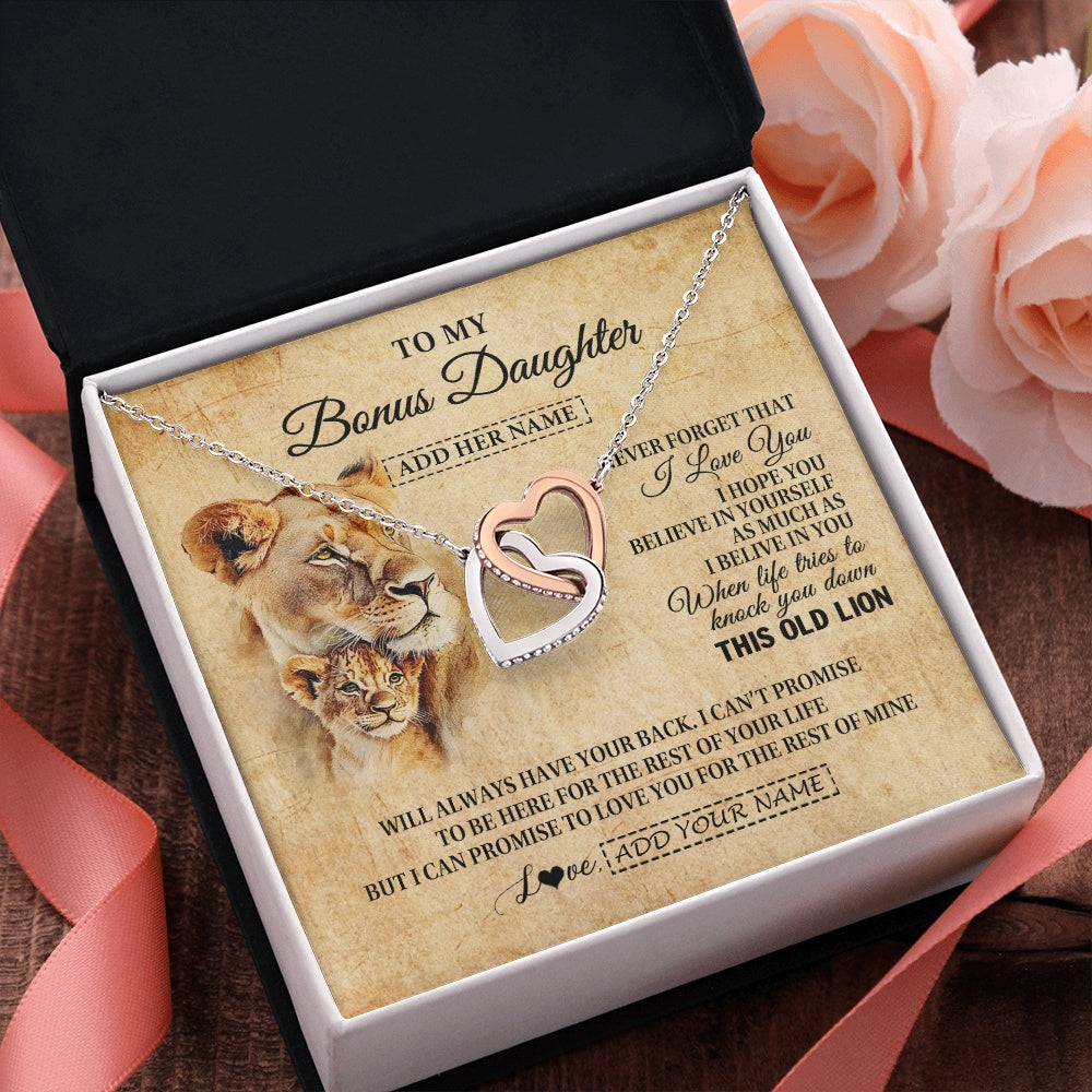 Personalized To My Bonus Daughter Gifts From Stepmom Lion Necklace I Love You Stepdaughter Birthday Gifts Graduation Christmas Custom Gift Box Message Card