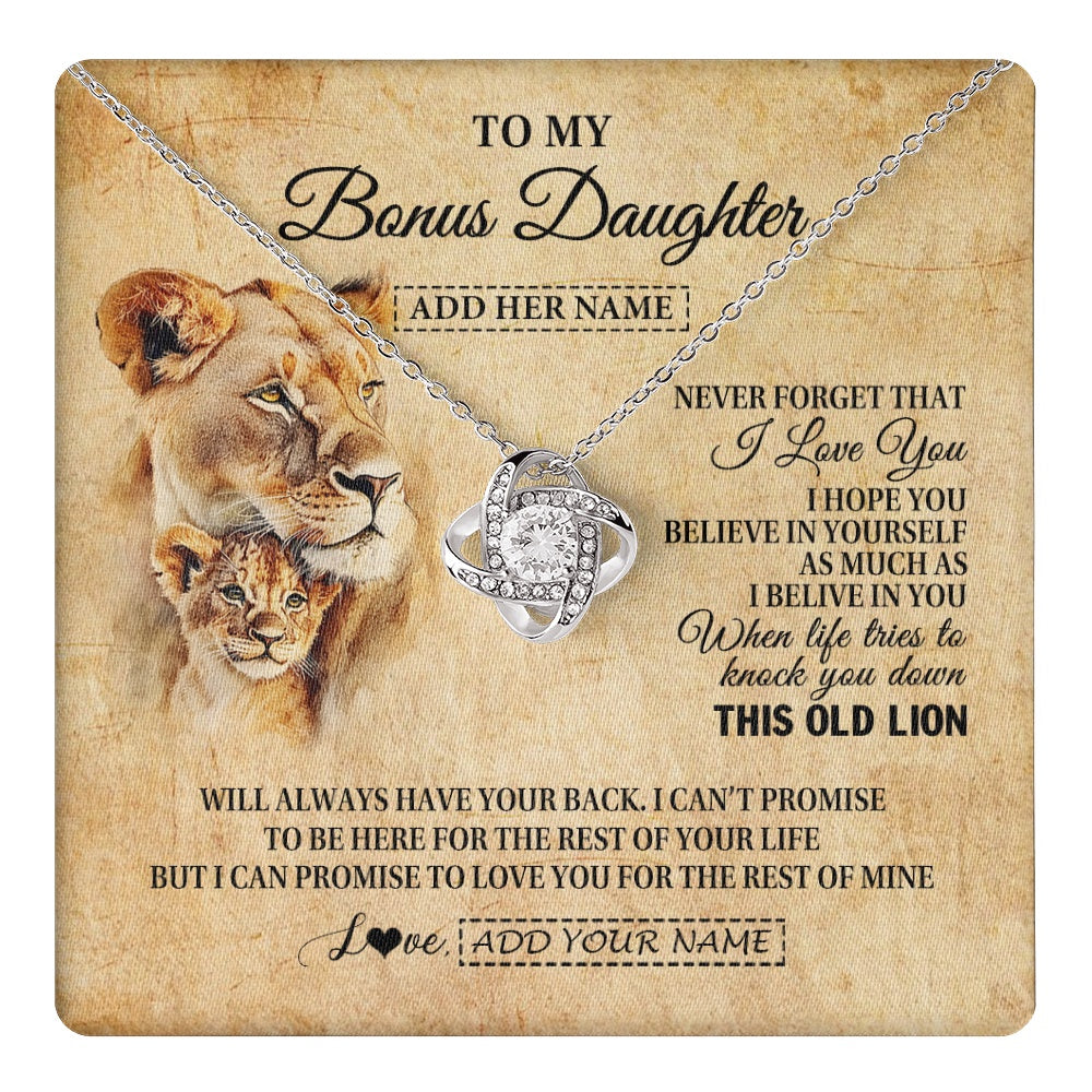 Personalized To My Bonus Daughter Gifts From Stepmom Lion Necklace I Love You Stepdaughter Birthday Gifts Graduation Christmas Custom Gift Box Message Card