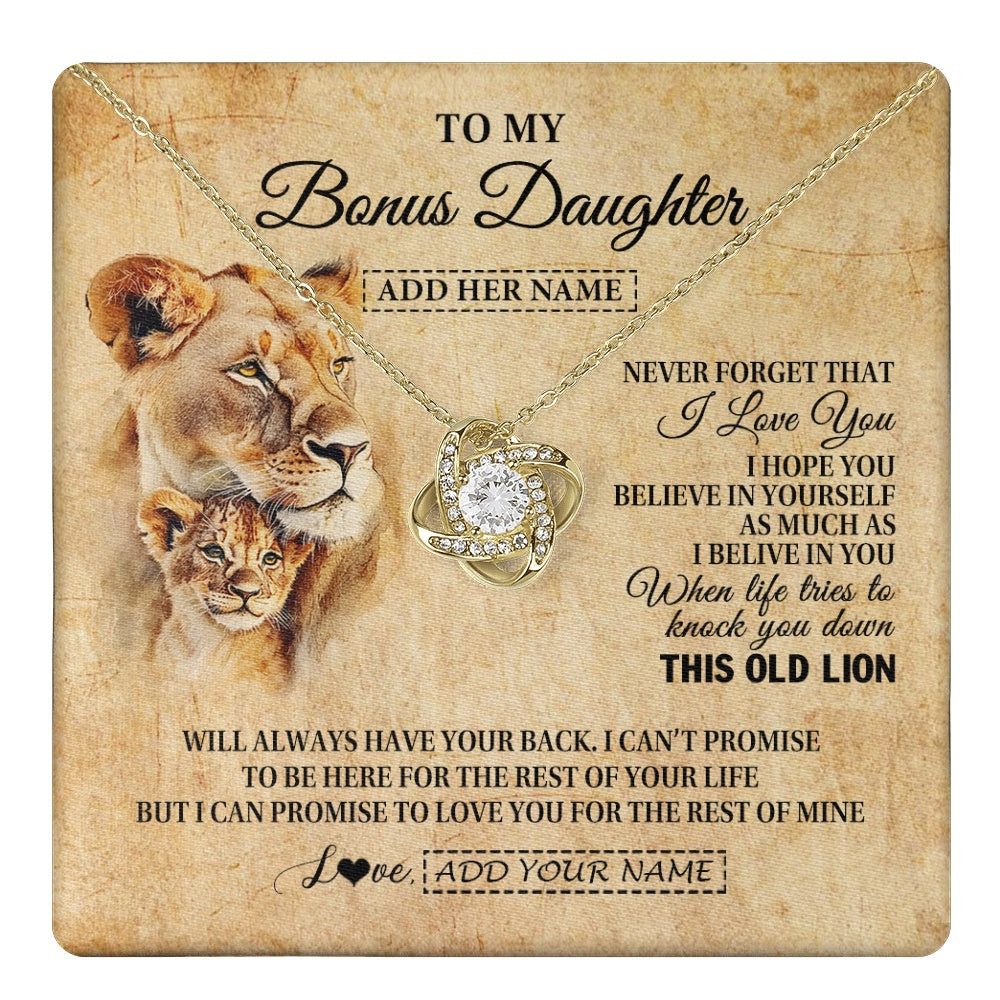 Personalized To My Bonus Daughter Gifts From Stepmom Lion Necklace I Love You Stepdaughter Birthday Gifts Graduation Christmas Custom Gift Box Message Card