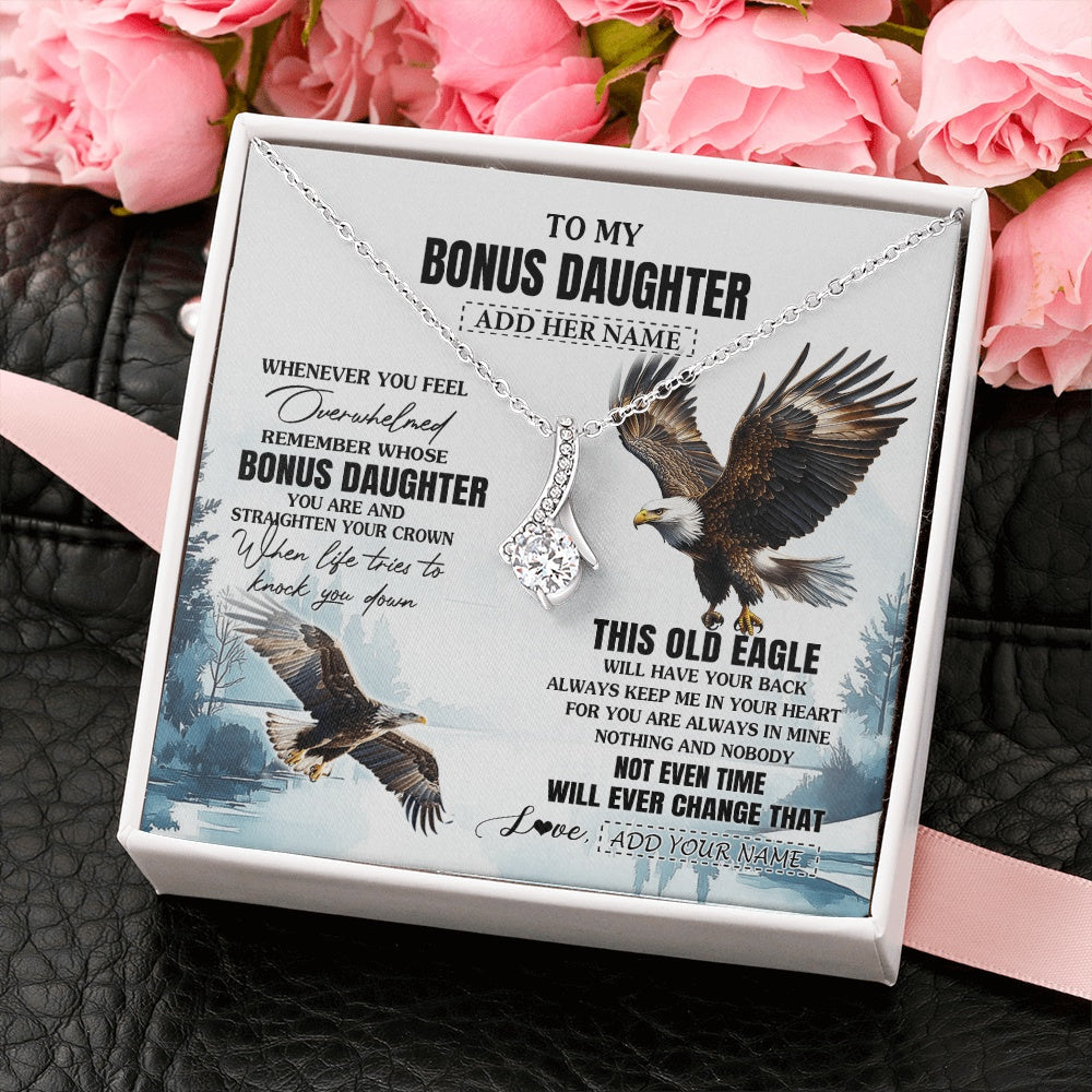 Personalized To My Bonus Daughter Gifts Necklace From Stepmom Whenever Eagle Unique Birthday Gifts For Stepdaughter Christmas Jewelry Gift Box Message Card