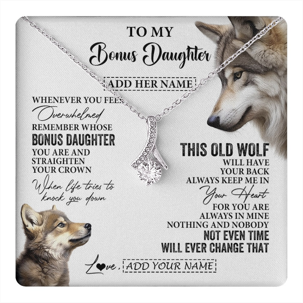 Personalized To My Bonus Daughter Gifts Necklace From Stepmom Whenever Wolf Unique Birthday For Stepdaughter Graduation Christmas Custom Gift Box Message Card