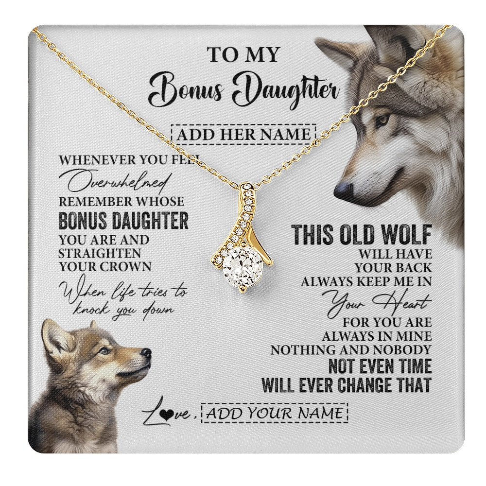 Personalized To My Bonus Daughter Gifts Necklace From Stepmom Whenever Wolf Unique Birthday For Stepdaughter Graduation Christmas Custom Gift Box Message Card