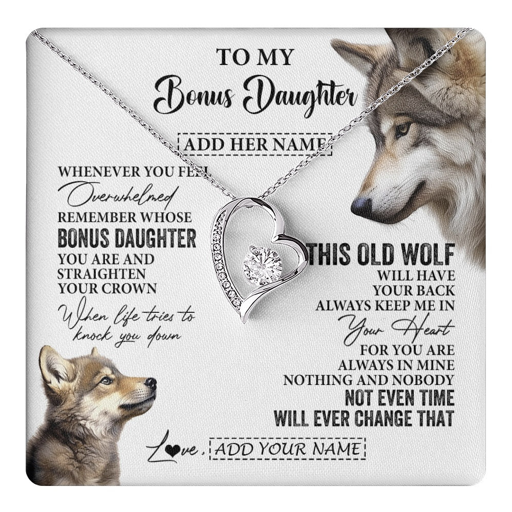Personalized To My Bonus Daughter Gifts Necklace From Stepmom Whenever Wolf Unique Birthday For Stepdaughter Graduation Christmas Custom Gift Box Message Card