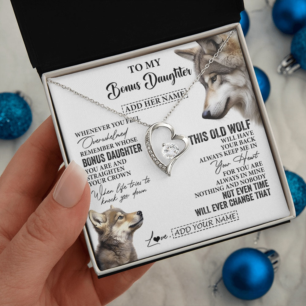 Personalized To My Bonus Daughter Gifts Necklace From Stepmom Whenever Wolf Unique Birthday For Stepdaughter Graduation Christmas Custom Gift Box Message Card