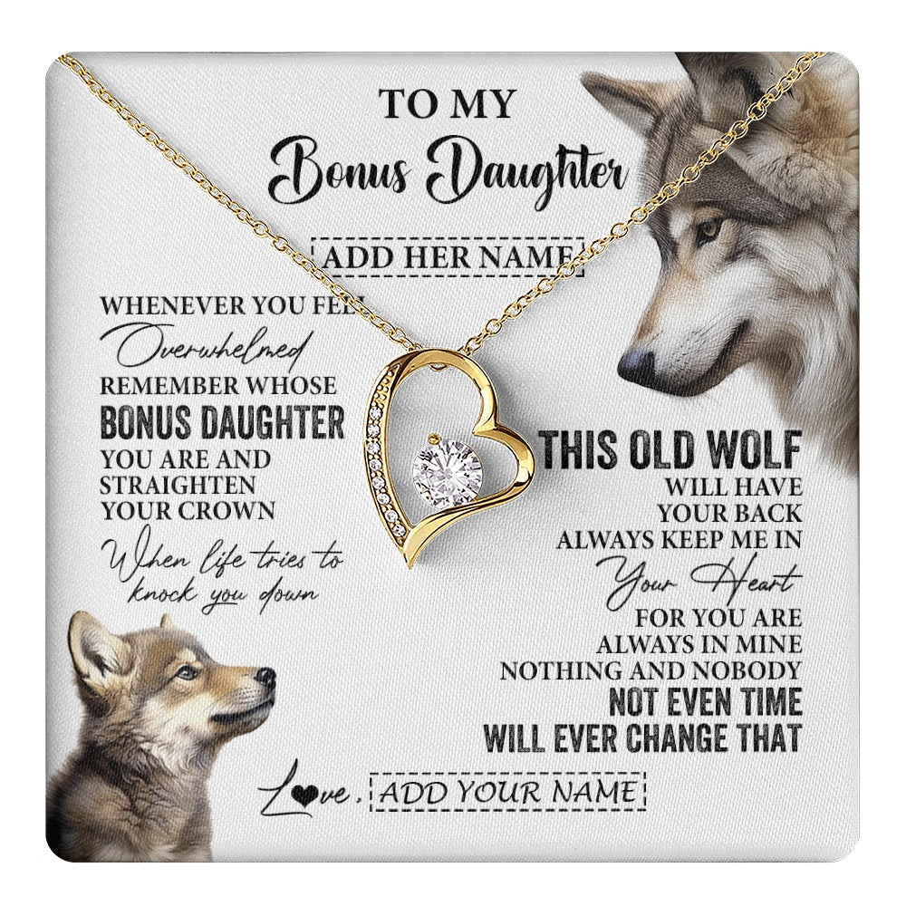 Personalized To My Bonus Daughter Gifts Necklace From Stepmom Whenever Wolf Unique Birthday For Stepdaughter Graduation Christmas Custom Gift Box Message Card