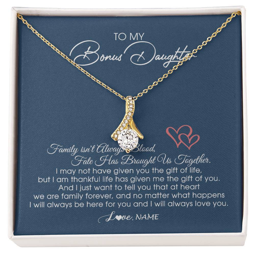 Personalized To My Bonus Daughter Necklace From Mom Dad We Are Family Forever Jewelry Step Daughter Pendant Birthday Christmas Customized Gift Box Message Card