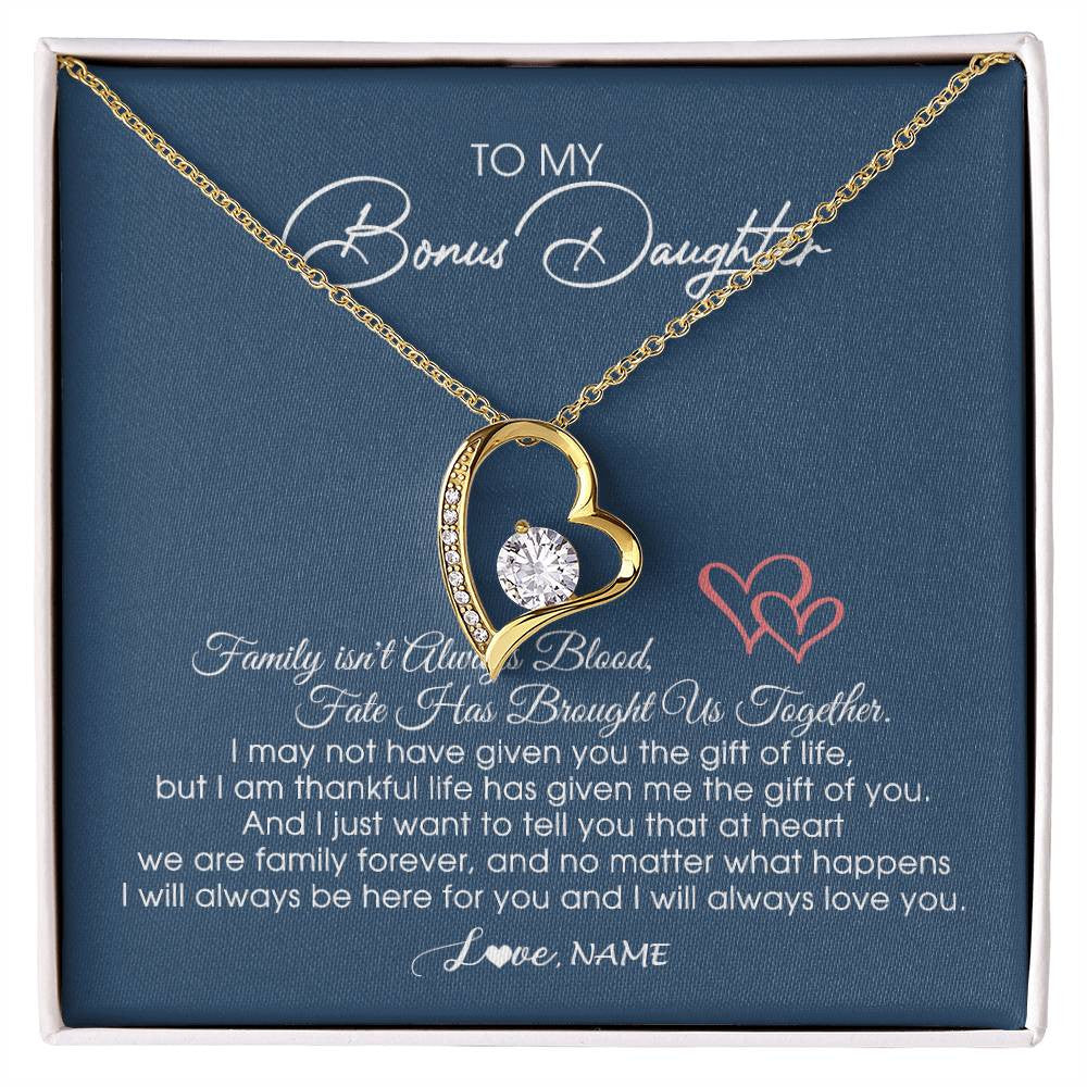 Personalized To My Bonus Daughter Necklace From Mom Dad We Are Family Forever Jewelry Step Daughter Pendant Birthday Christmas Customized Gift Box Message Card