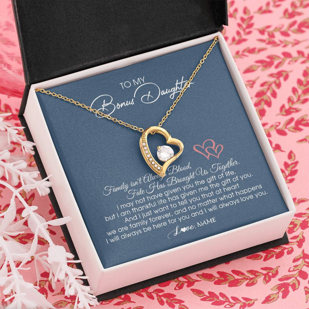 Personalized To My Bonus Daughter Necklace From Mom Dad We Are Family Forever Jewelry Step Daughter Pendant Birthday Christmas Customized Gift Box Message Card