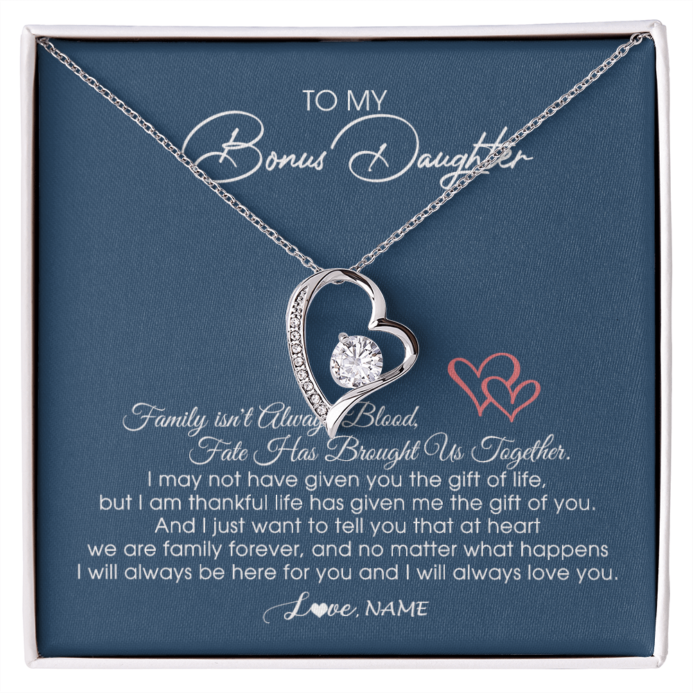 Personalized To My Bonus Daughter Necklace From Mom Dad We Are Family Forever Jewelry Step Daughter Pendant Birthday Christmas Customized Gift Box Message Card