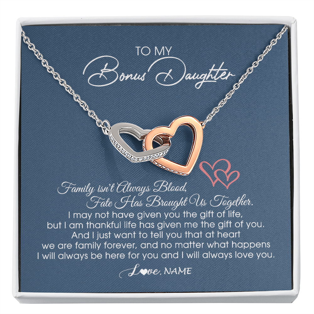 Personalized To My Bonus Daughter Necklace From Mom Dad We Are Family Forever Jewelry Step Daughter Pendant Birthday Christmas Customized Gift Box Message Card